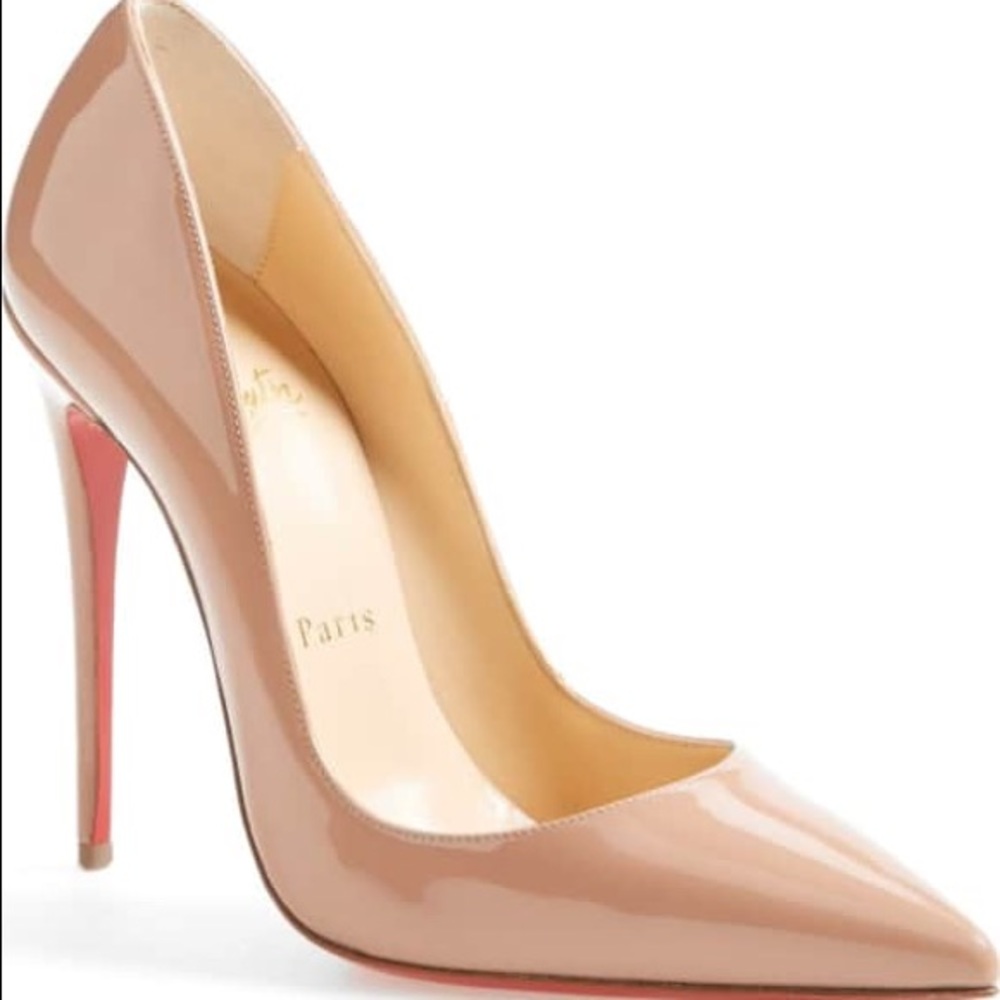 Christian Louboutin so kate nude 120 patent heels.